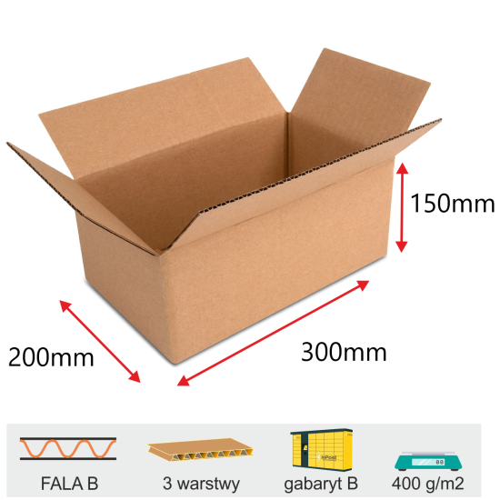1000szt Karton klapowy 300x200x150mm 3w/400g