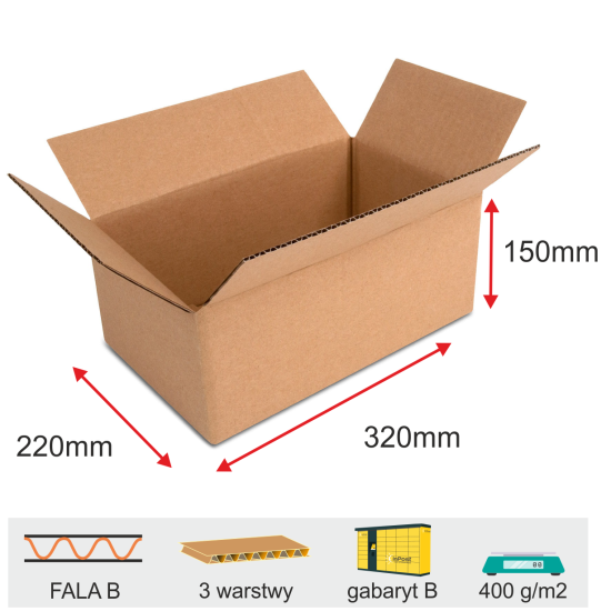 Karton klapowy 320x220x150mm 3w/400g komplet 20szt.
